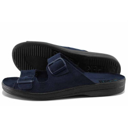 Сини домашни чехли, анатомични, качествен еко-велур - всекидневни обувки за пролетта и лятото N 100021670